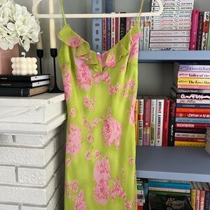 Vintage dead stock y2k pink and green floral dress